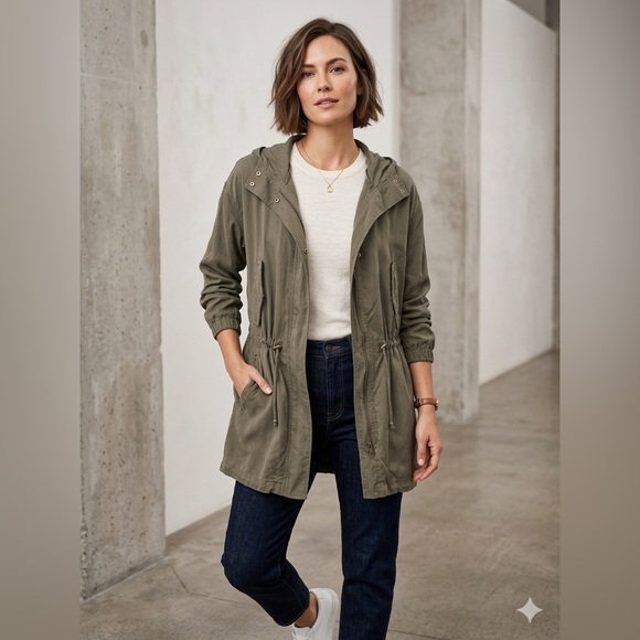 Gentle Fawn Jackets & Blazers - Gentle Fawn 100% Tencel Hooded Utility Jacket - Olive Green